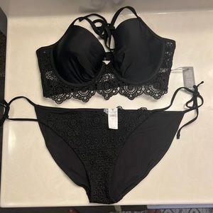 Aerie Bikini black with lace details size XL BOTTOMS AND 38D TOP - sold as set